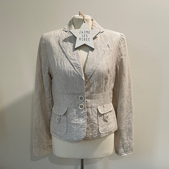 Lily Stanhope Jackets & Blazers - LILY STANHOPE Cream & White Stripe Linen Blazer